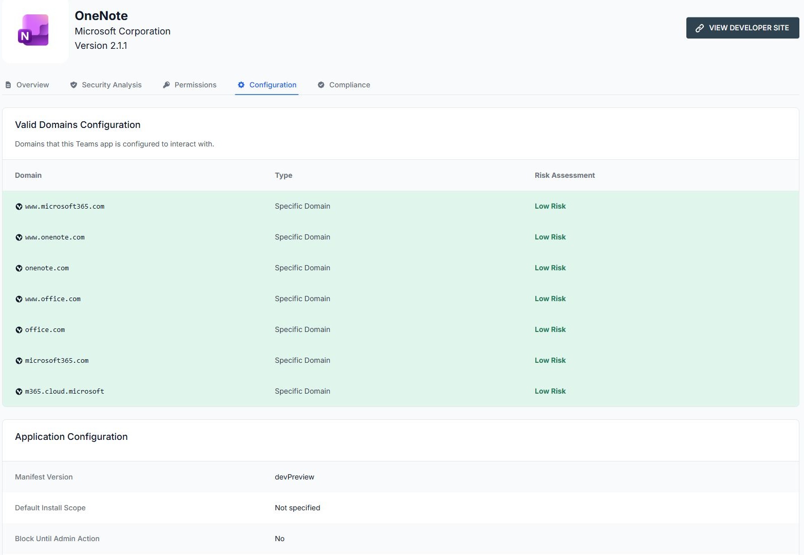 OpenGates Configuration view showing valid domains and manifest settings